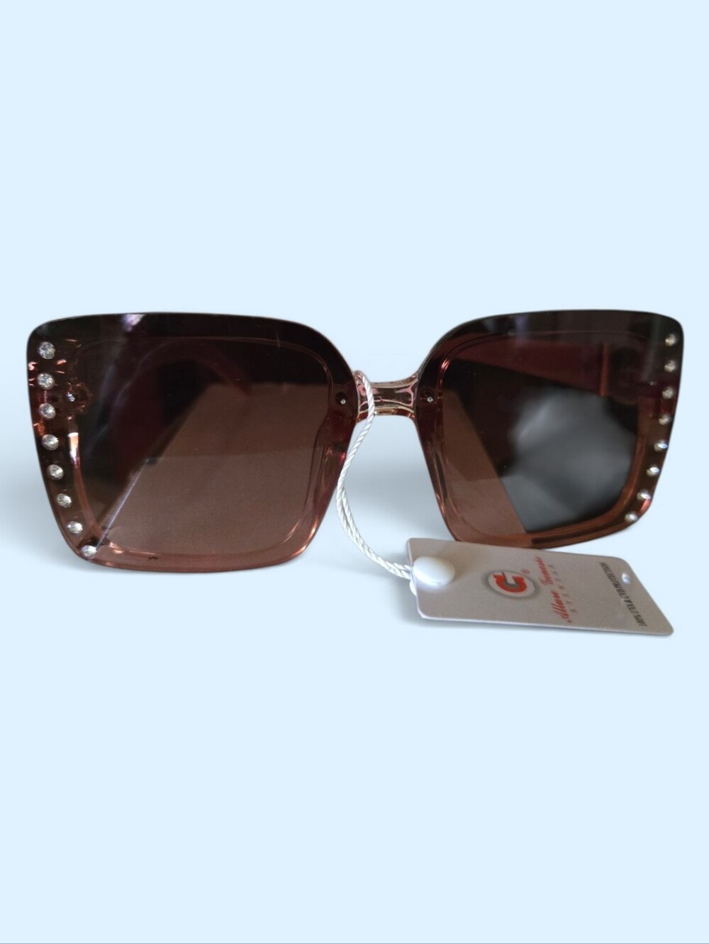 Fashion Square Frame Women's Sunglasses in Brown with Rhinestone Accents